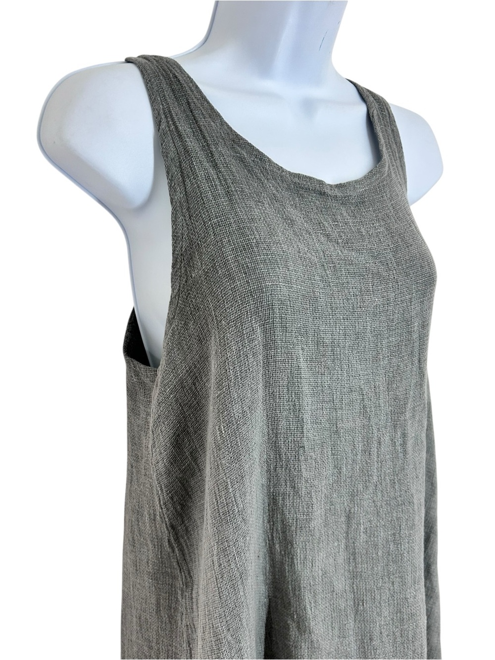 Tempo Paris 100% Linen Sleeveless Ruffled Hem Midi Dress M/L Gray Italy NWT - Picture 4 of 13